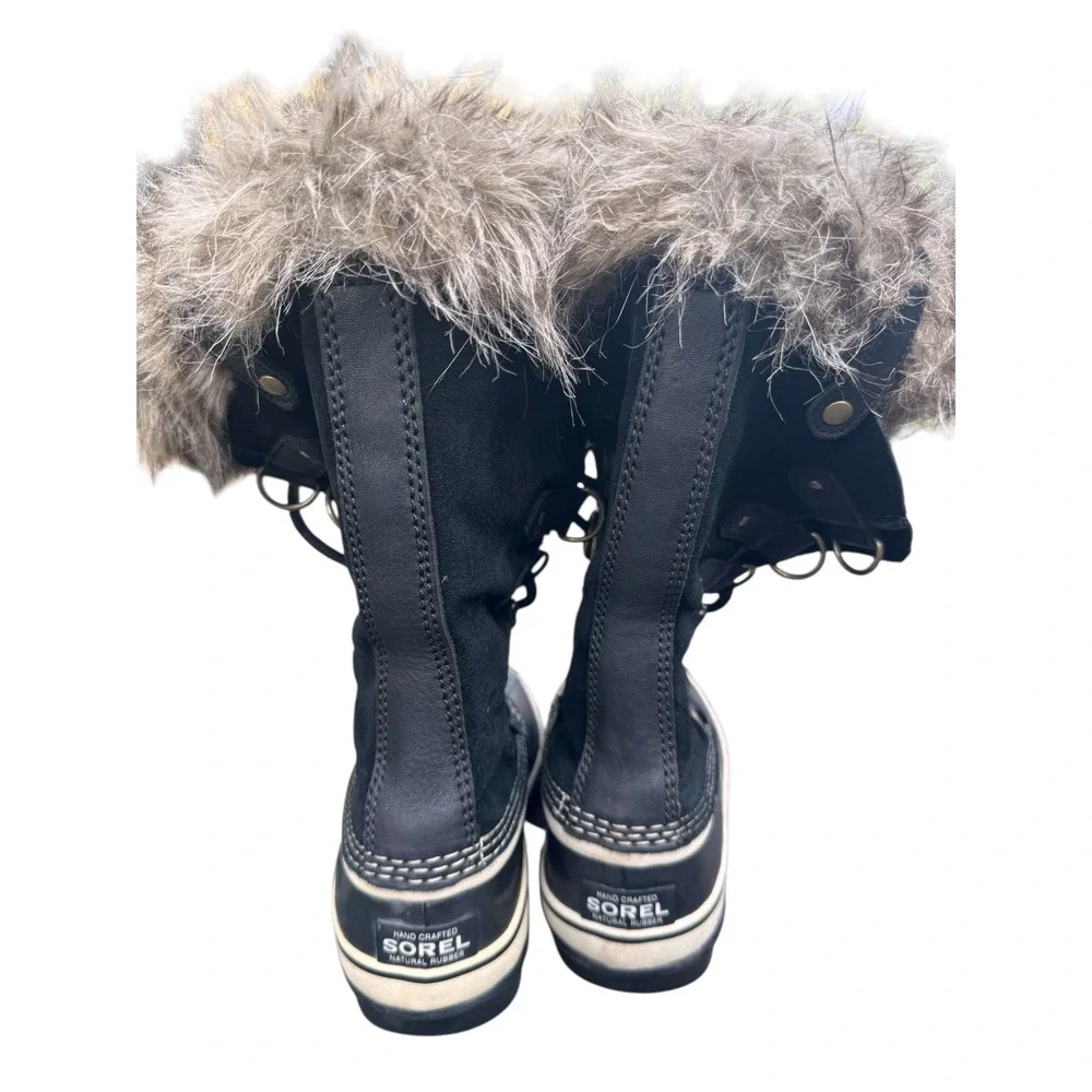 Sorel Women Waterproof Winter Snow Boots Black Fur Trim Lace Up 6 Joan of Arctic